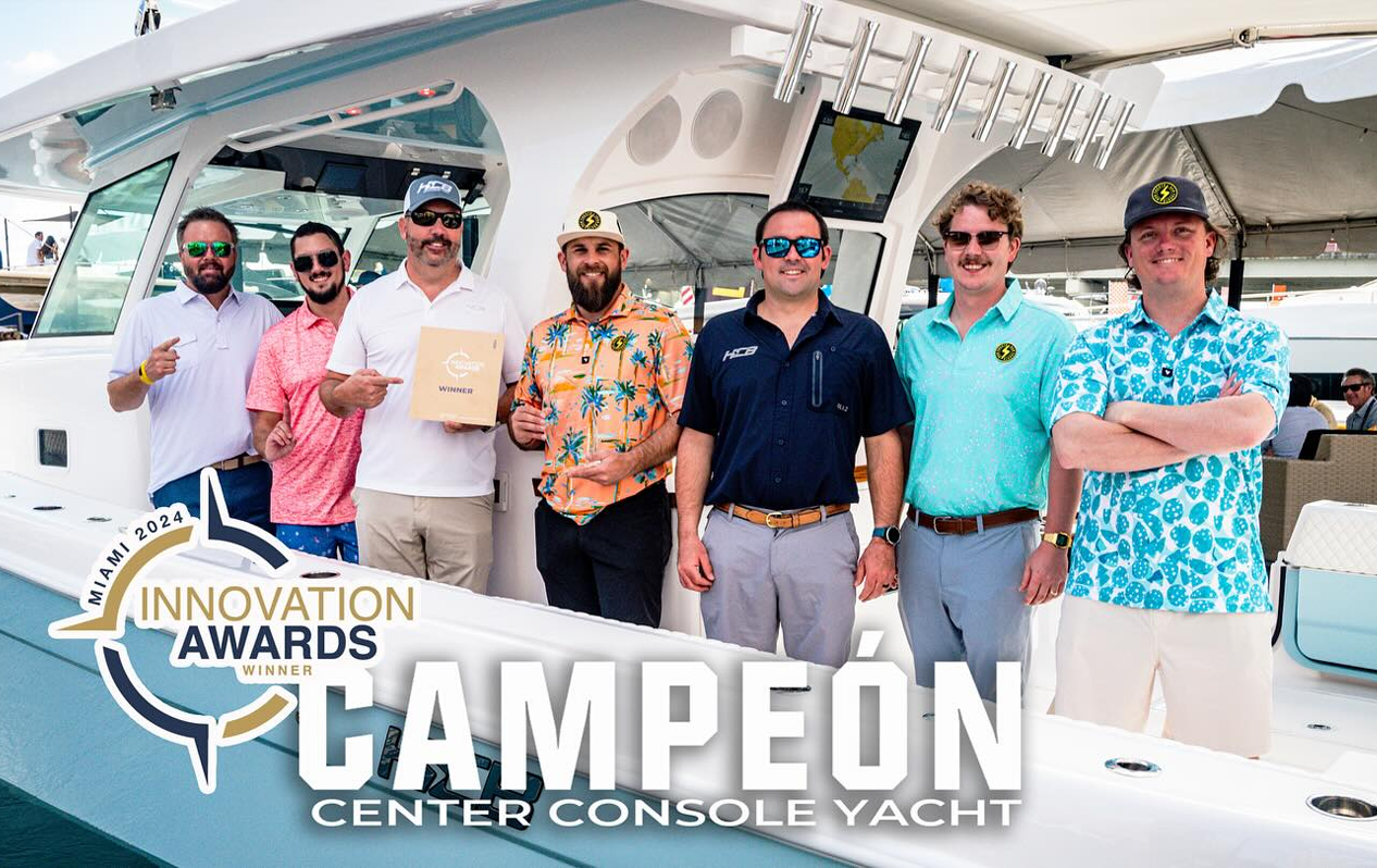 HCB Team on the 48 Campeon Innovation Award Miami International Boat Show