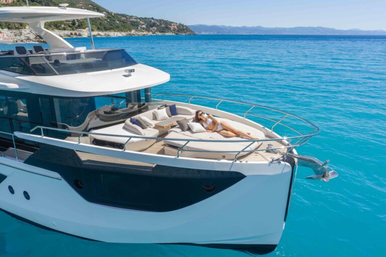 bow of absolute navetta 58 with anchor in water