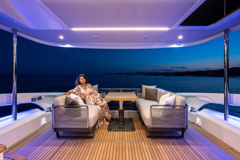 absolute navetta 50 cockpit with lights on at night