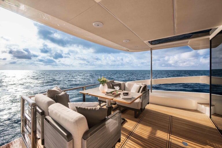 cockpit dining area with incredible ocean views and modular furniture